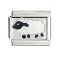Close-up of a stainless steel Italian charm link with a white and black sheep design - White Lamb Pattern (CYL-021)