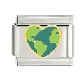 Macro detail of a stainless steel heart-shaped earth enamel charm for Italian modular bracelets - Heart Earth Pattern (CYL-024)