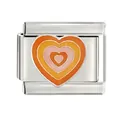 Detailed macro view of an orange and pink layered enamel heart Italian modular charm - Gradient Color Heart (CYL-028)