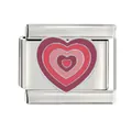 Detailed view of a stainless steel Italian modular charm with layered pink enamel heart. - Four-Layer Red Heart (CYL-030)