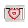 Detailed close-up of a stainless steel Italian charm featuring nested red pink hearts - Three-Color Layered Heart (CYL-029)