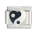 Detailed view of a stainless steel Italian modular charm with a heart yin-yang motif. - Heart Yin Yang Pattern (CYL-031)