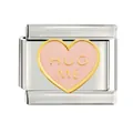 Detailed view of stainless steel Italian charm link featuring a pink heart with HUG ME - HUG ME Pink Heart (CYL-09)