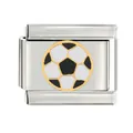 Close-up of a stainless steel Italian charm featuring a black and white soccer ball - Soccer Ball Pattern (CYL-039)