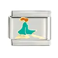 Italian modular charm link in stainless steel with teal dress lady enamel design - Figure Silhouette Pattern (CYL-022)