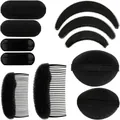 Black invisible hair volume padding tools with sponge pads and hair insert combs - Black Volume Hair Base Set