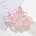 Pearlescent pink variant of 3D triple flower hair claw clip with forest style design - Pink