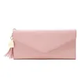 Elegant pink PU leather envelope long wallet for women with heart charm and tassel - Pink