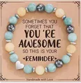 Detailed view of handmade beaded bracelet with heart charm and inspirational gift card - Green Blue Yellow Stone Message Style (With Card)