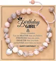 Adjustable zebra stone beaded bracelet with heart charm on birthday gift card display - Pink Zebra Stone Braided Heart Style (With Card)