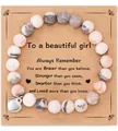 Handmade pink zebra jasper stone beaded bracelet with silver heart charm and motivational gift card - Pink Zebra Heart Style