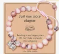 Handmade pink zebra jasper bracelet with silver book charm and adjustable pink cord - Book Pendant Style (With Card)