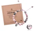 Handmade adjustable pink zebra stone beaded bracelet featuring a silver heart charm - Birthday Pink Zebra Braided Style