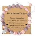 Handmade adjustable pink zebra stone bead bracelet with silver heart charm and gift card. - Tribute Braided Style