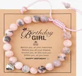 Handmade pink zebra jasper bead bracelet with silver heart charm and adjustable cord - Birthday Gift Style (With Card)