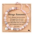Adjustable pink stone bead bracelet with heart charm and inspirational gift card - Braided Heart Message Style