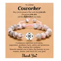 Adjustable pink zebra stone bead bracelet with compass charm on coworker gift card - Compass Braided Coworker Theme