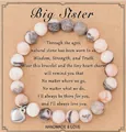 Natural pink zebra stone beaded bracelet with silver heart charm for Big Sister gift - Big Sister Theme Style (With Card)