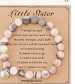 Pink zebra stone beaded bracelet with heart charm on a Little Sister sentimental card - Little Sister Theme Style (With Card)