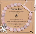 Adjustable pink zebra stone bead bracelet with silver horse charm and message card - Braided Pony Pendant Style (With Card)