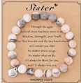 Natural zebra jasper stone bead bracelet with silver heart charm on sister card - Sister Theme Style (With Card)