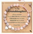 Handmade pink zebra stone beaded bracelet with heart charm on a granddaughter gift card - To My Granddaughter Braided Pink Zebra Message Style