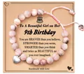 Handmade pink zebra stone beaded heart charm bracelet, perfect gift for a girl's 9th birthday - Birthday Braided Pink Zebra Heart Style