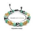 Adjustable hand-woven beaded bracelet with mixed natural stone and metallic beads - Braided Green and Yellow Stone Style