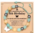 Adjustable green beaded bracelet with silver butterfly charm for 6th birthday gift - Colored Stone Butterfly Braided Style