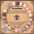 Pink and zebra stone beaded bracelet for grandma with tree of life charm variant - Tree of Life Message Style (With Card)