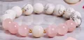 Handmade stretch beaded bracelet with rose quartz and white turquoise marble stones - White Pine and Rose Quartz Mixed Color Style