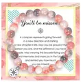 Pink marbled beaded bracelet with compass charm on You'll be missed gift card - Pink Stone Compass Message Style (With Card)