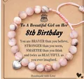 Handmade pink zebra stone beaded bracelet with silver heart charm and gift card - Birthday Pink Zebra Heart Braided Style (With Card)