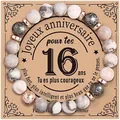 16th birthday natural zebra jasper beaded bracelet gift set with French message card - Birthday Pink Zebra Lava Stone Style (With Card)