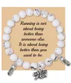 Running themed white turquoise beaded bracelet with silver shoe charms and motivation card. - White Pine Running Theme Style (With Card)