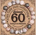 Handmade zebra stone bead bracelet for a 60th birthday gift set with a greeting card. - Birthday Pink Zebra Lava Stone Message Style (With Card)