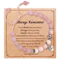 Adjustable pink zebra stone braided bracelet with a silver heart charm for graduation. - Rose Quartz Pink Zebra Braided Message Style (With Card)