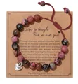 Handmade pink zebra jasper beaded bracelet with adjustable cord and silver heart charm - Braided Pink Zebra Heart Message Style (With Card)