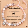 Adjustable hand-woven pink beaded bracelet with silver-tone horse charm - Braided Horse Pendant Message Style (With Card)