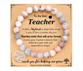 Pink zebra stone beaded bracelet with tree of life charm on teacher gift card - Tree of Life Pink Zebra Message Style (With Card)