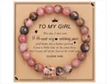 Handmade pink zebra stone beaded bracelet featuring rose gold crown on message card - Black Line Crown Message Style (With Card)