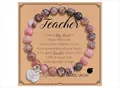 Zebra stone beaded bracelet with crystal apple charm on teacher appreciation card. - Apple Rhinestone Message Style (With Card)