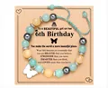 Adjustable beaded bracelet for girl's 6th birthday with a butterfly charm on card - Braided Butterfly Message Style (With Card)