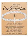 Elegant religious pearl bracelet with white cross pendant on a confirmation gift card - Rice Pearl Cross Message Style (With Card)