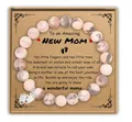 Pink zebra stone beaded bracelet with baby feet charm in gift box for new mom - Foot Stainless Steel Message Style (With Card)