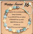 Handmade adjustable woven heart bracelet featuring an inspirational Sweet 16 gift card - Braided Yellow Green Message Style (With Card)