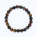 Natural polished multi-color tiger eye round bead elastic bracelet for men and women - Triple Color Tiger Eye Style