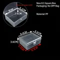 Transparent PP plastic storage box with secure latch and detailed dimensions - 8.5 Corner Box (8.4*6.6*3.6cm)