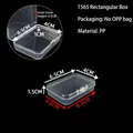 Compact transparent rectangular PP plastic storage box with precise dimension markings - 1565 Rectangular Box (6.5*4*1.5cm)
