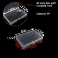 Small rectangular transparent plastic storage box for hardware parts and accessories - 80 Long Box With Hanging Hole (8*5.1*1.5cm)
